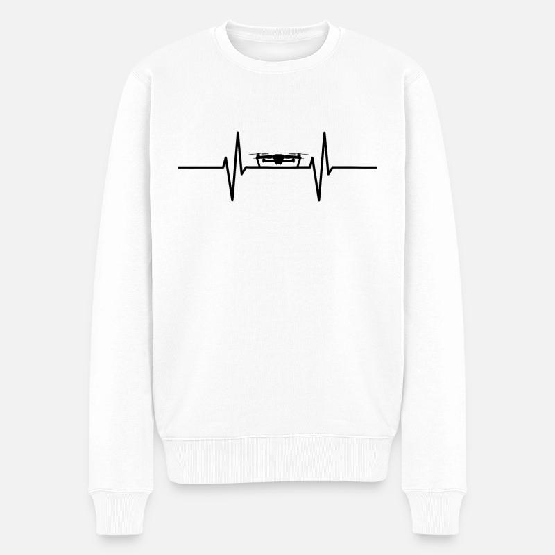 Herzschlag mit Drohne - Männer Premium Bio Pullover - Weiß