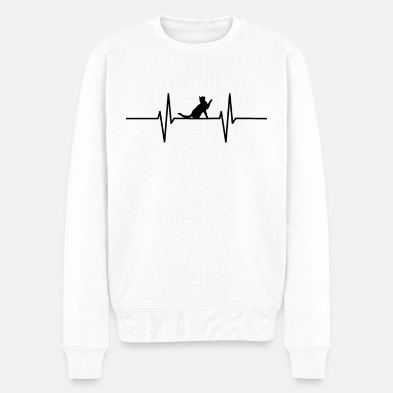 Battement de cœur avec chat - Pull Premium bio Homme - blanc