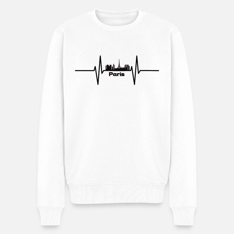 Herzschlag mit Skyline Paris - Männer Premium Bio Pullover - Weiß