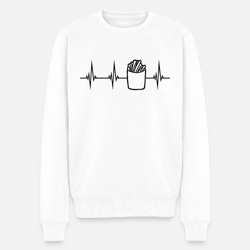 Herzschlag Pommes Frites - Männer Premium Bio Pullover - Weiß