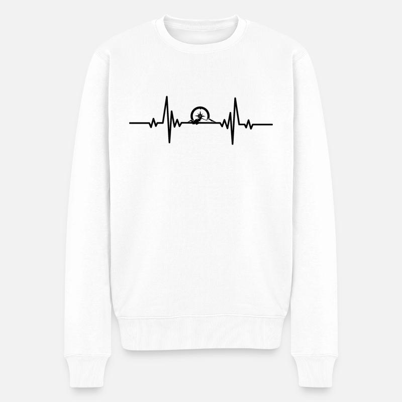 Heartbeat Berg und Kompass - Männer Premium Bio Pullover - Weiß