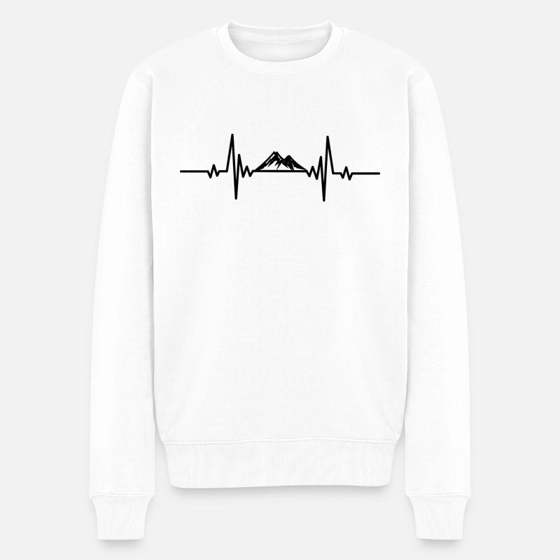 Heartbeat felsiger Berg - Männer Premium Bio Pullover - Weiß