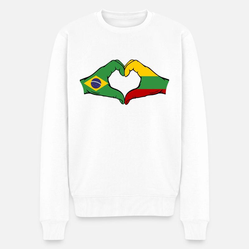 Brasilien Litauen Flagge Haende Herzform - Männer Premium Bio Pullover - Weiß