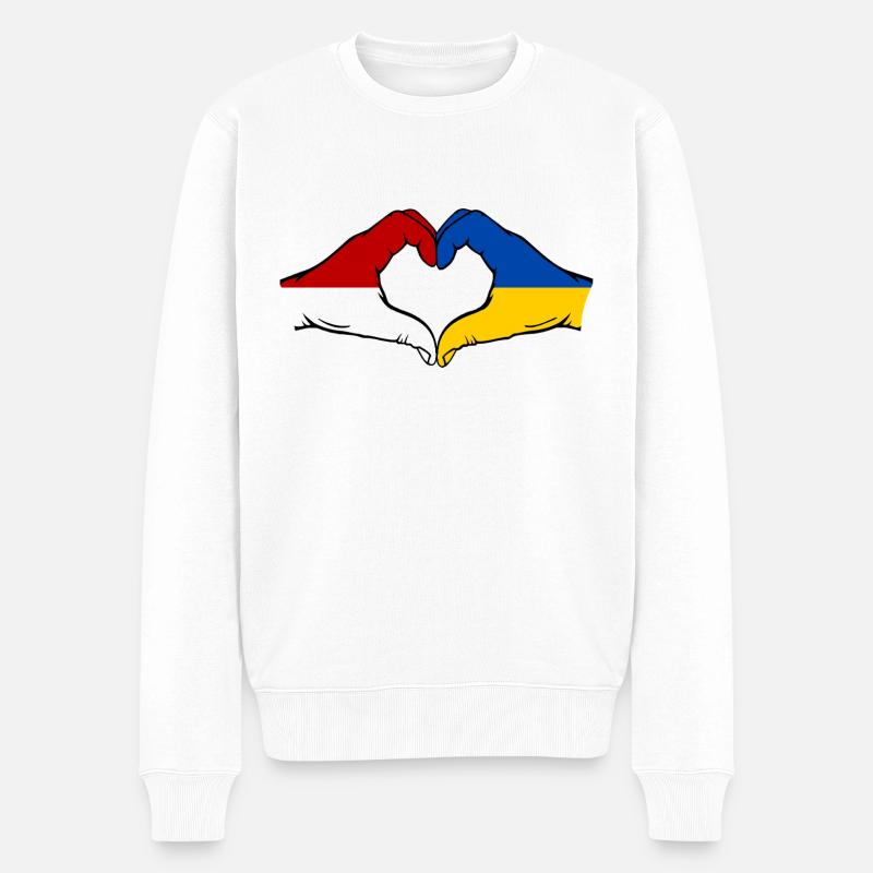 Drapeau Monaco Ukraine main coeur - Pull Premium bio Homme - blanc