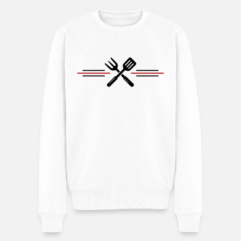 Grill Besteck Grillen Symbol - Männer Premium Bio Pullover - Weiß