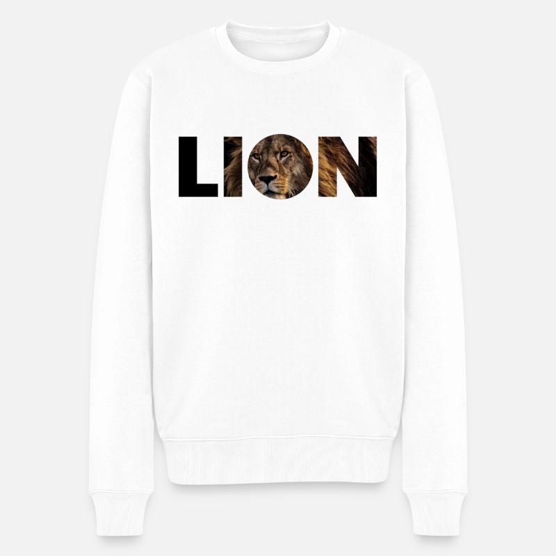 Lion Text Foto - Männer Premium Bio Pullover - Weiß