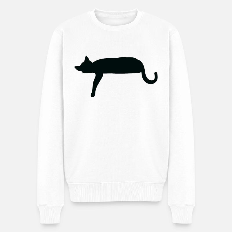 Silhouette de chat s’couchant - Pull Premium bio Homme - blanc