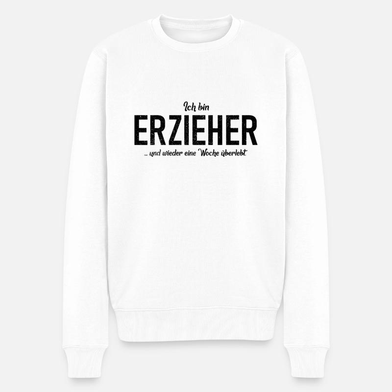 Ich bin Erzieher ...und wieder eine Woche überlebt - Männer Premium Bio Pullover - Weiß