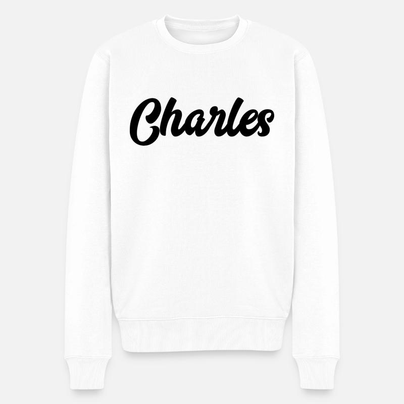 Charles Custom Text Nom d’anniversaire - Pull Premium bio Homme - blanc