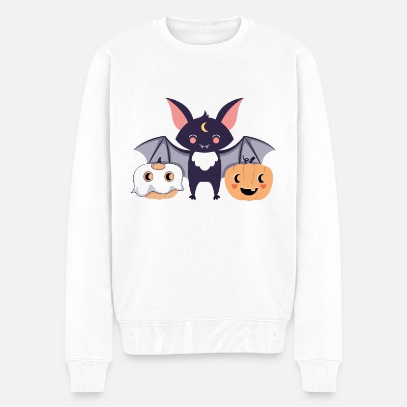 Chauve-souris avec des citrouilles - Pull Premium bio Homme - blanc