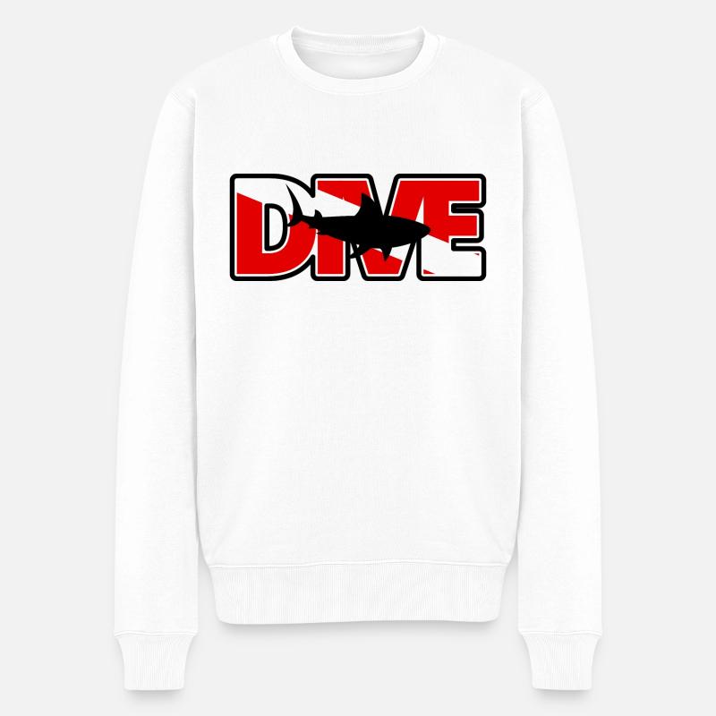 DIVE SCHRIFTZUG SHARK - Männer Premium Bio Pullover - Weiß