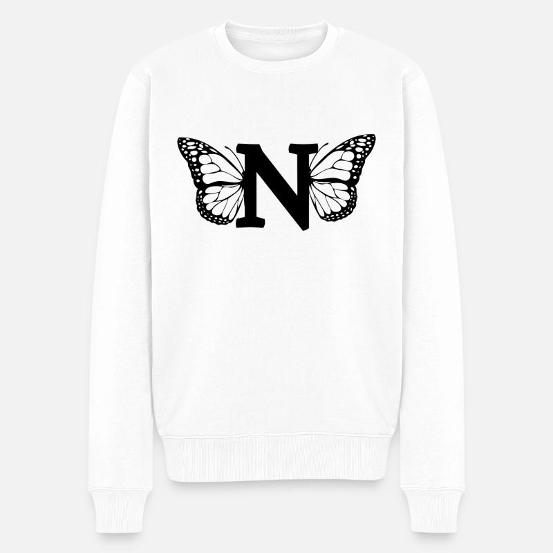 Buchstabe n Schmetterling - Männer Premium Bio Pullover - Weiß