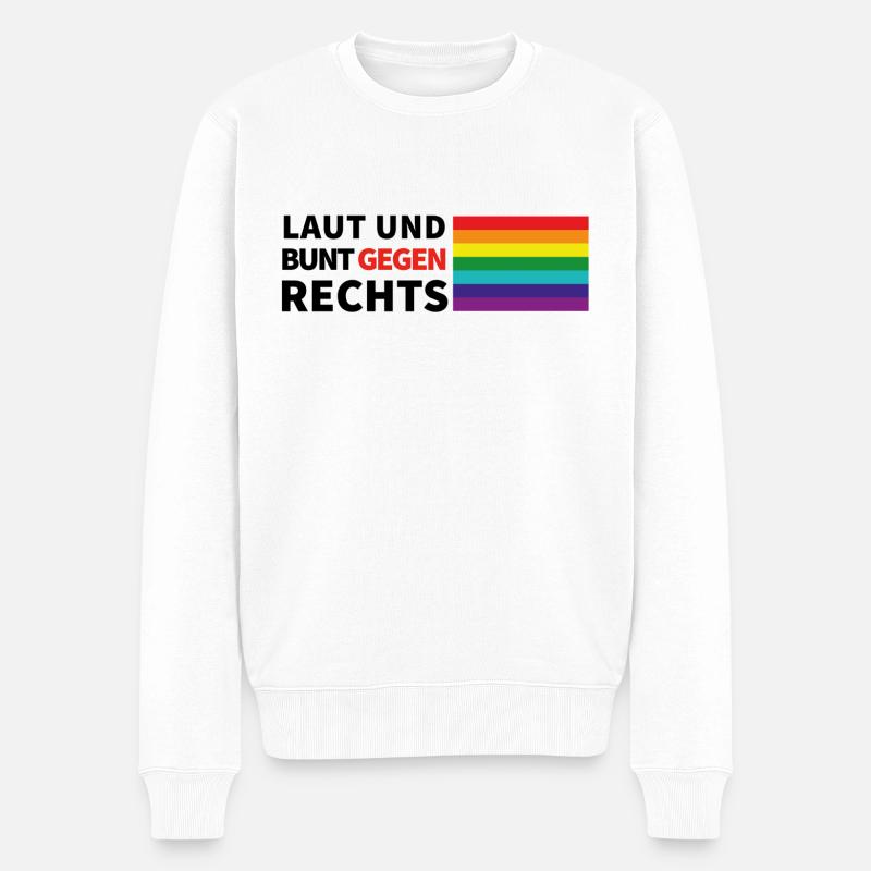 laut und bunt gegen rechts flagge rechts - Männer Premium Bio Pullover - Weiß