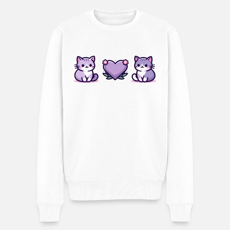 Katzen mit großem Herz - Männer Premium Bio Pullover - Weiß