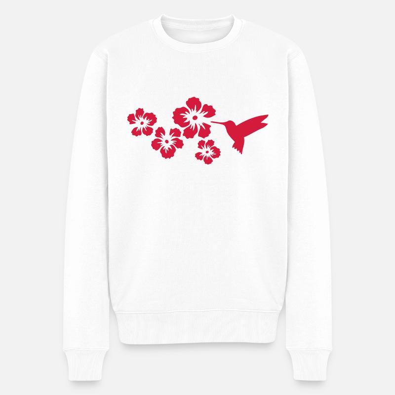 colibri fleurs d'hibiscus - Pull Premium bio Homme - blanc