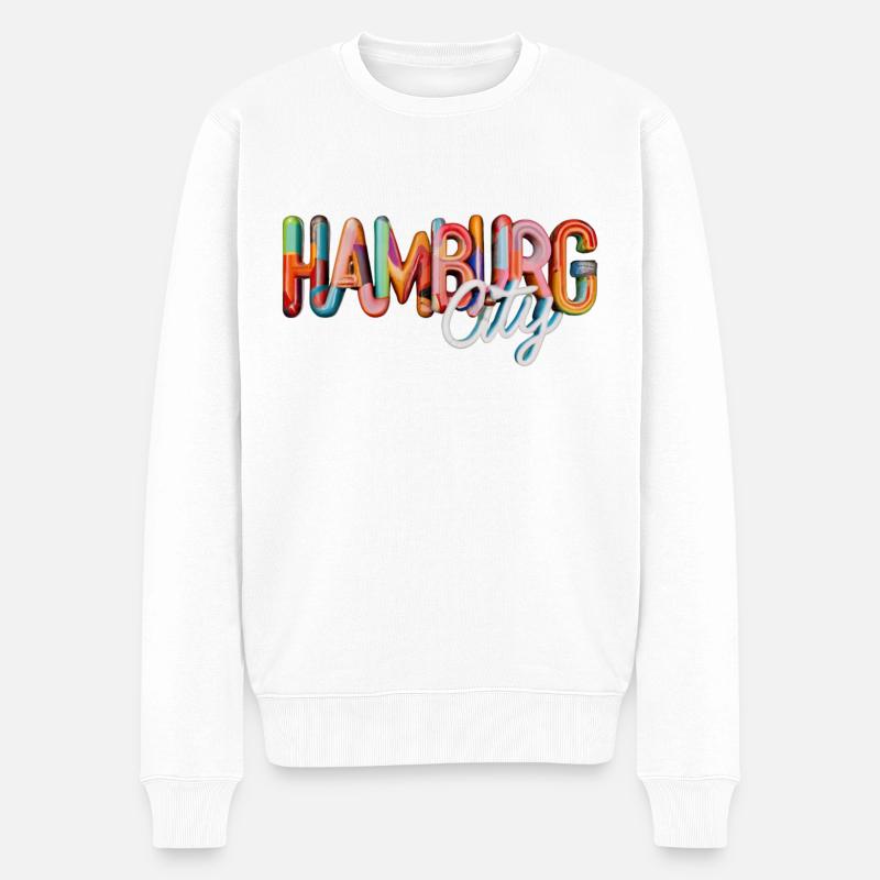 Hamburg City Bunt - Männer Premium Bio Pullover - Weiß