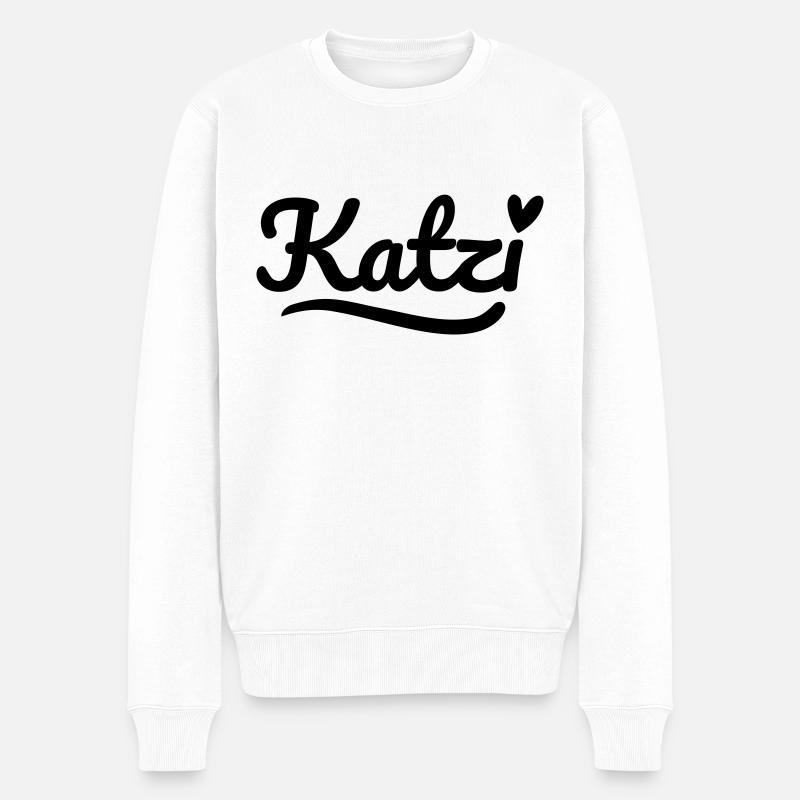 Katzi Schrift Herz - Männer Premium Bio Pullover - Weiß