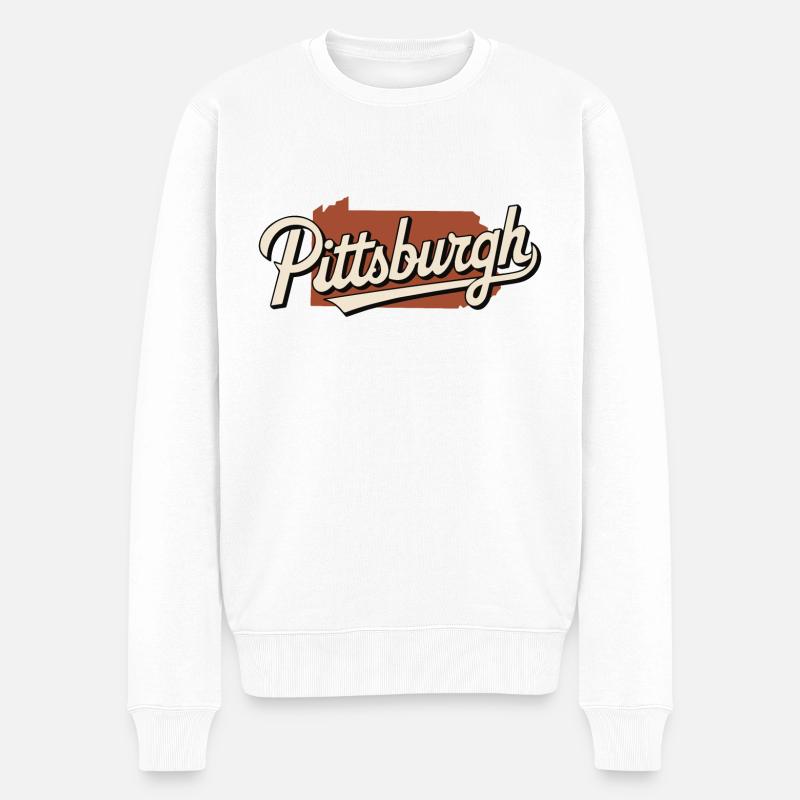 Vintage Pittsburgh Logo mit Pennsylvania Karte - Männer Premium Bio Pullover - Weiß