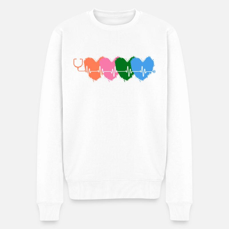 Krankenschwester - Krankenschwester - Herzschlag - Männer Premium Bio Pullover - Weiß