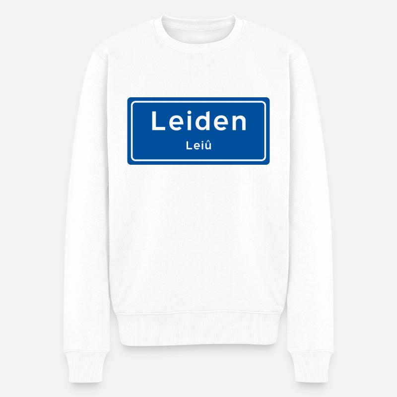 Leiden Ortsschild - Männer Premium Bio Pullover - Weiß