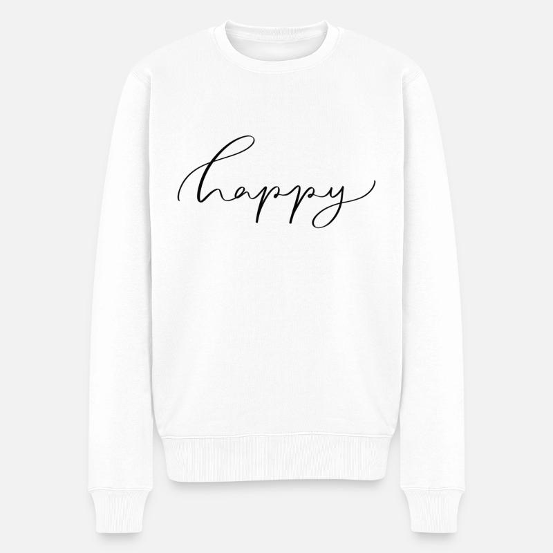 Happy - Männer Premium Bio Pullover - Weiß