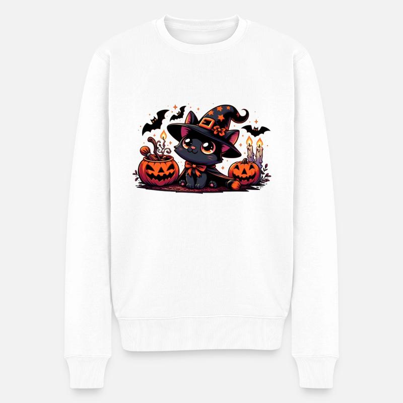 Halloween Schwarzes Kätzchen v2 - Männer Premium Bio Pullover - Weiß