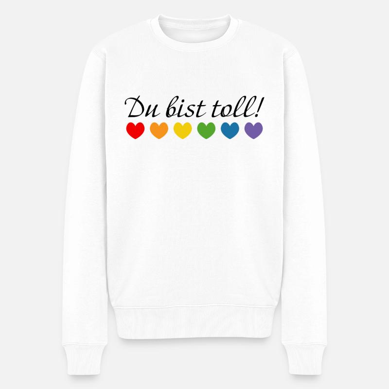 Regenbogenherzchen du bist toll - Männer Premium Bio Pullover - Weiß