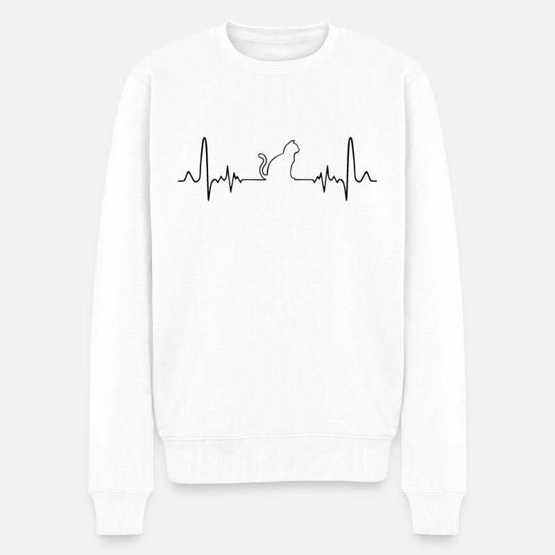 EKG Katze - Männer Premium Bio Pullover - Weiß