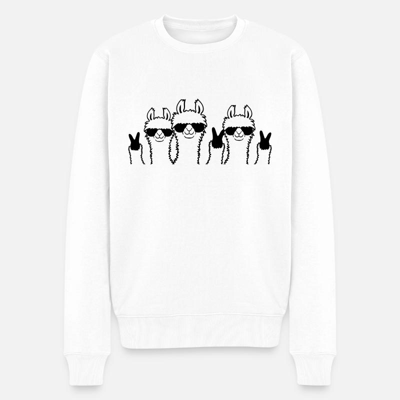 Peace Lamas Crew Freunde - Männer Premium Bio Pullover - Weiß
