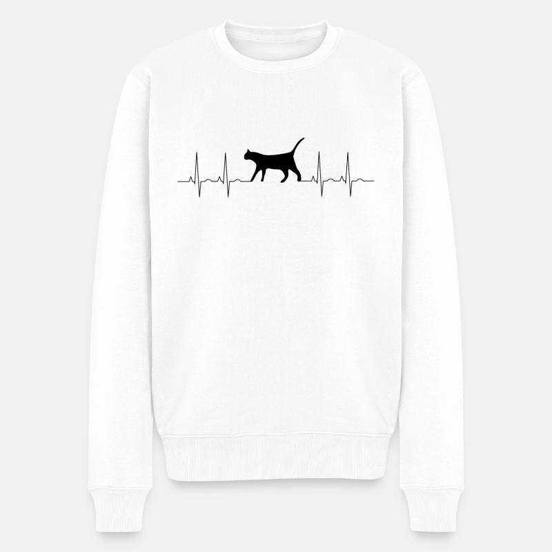 Katze Herzschlag Katzen Liebhaber Puls - Männer Premium Bio Pullover - Weiß