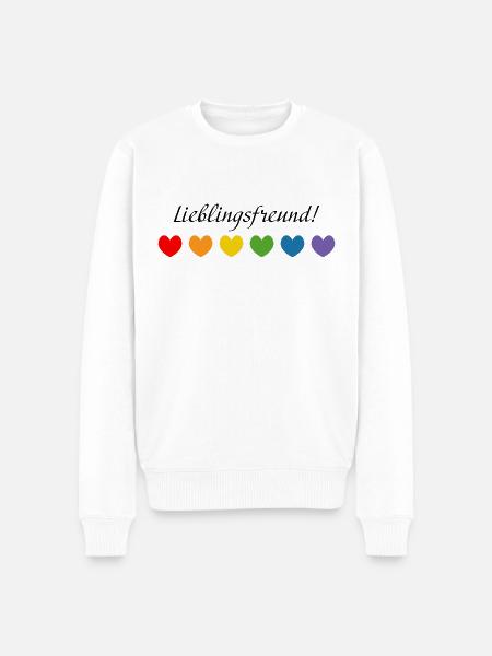 Regenbogenherzchen Lieblingsfreund - Männer Premium Bio Pullover - Weiß