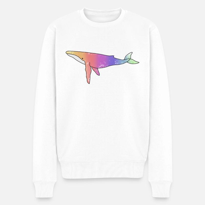 Version arc-en-ciel de baleine - Pull Premium bio Homme - blanc
