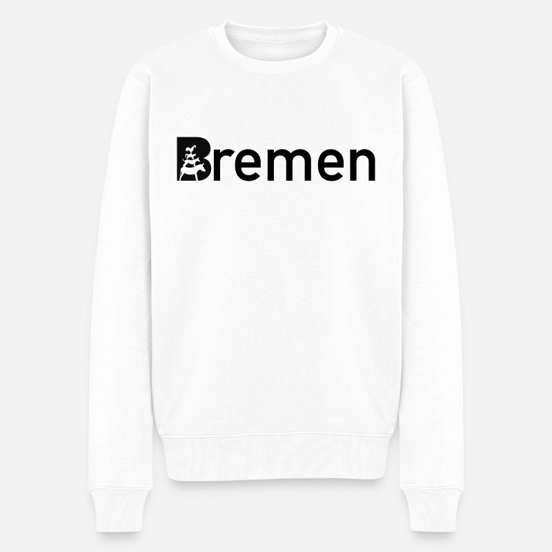 Bremen Ortsschild Skyline mit Bremer Stadtmusikant - Männer Premium Bio Pullover - Weiß