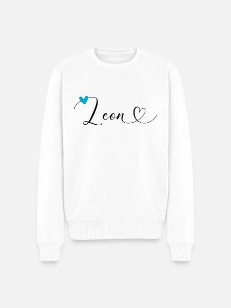 Leon Nom Prénom Calligraphie Coeur - Pull Premium bio Homme - blanc