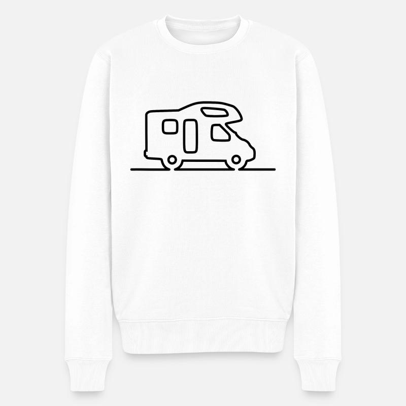 Wohnmobil mit Alkoven - Schlichte Kontur - Männer Premium Bio Pullover - Weiß