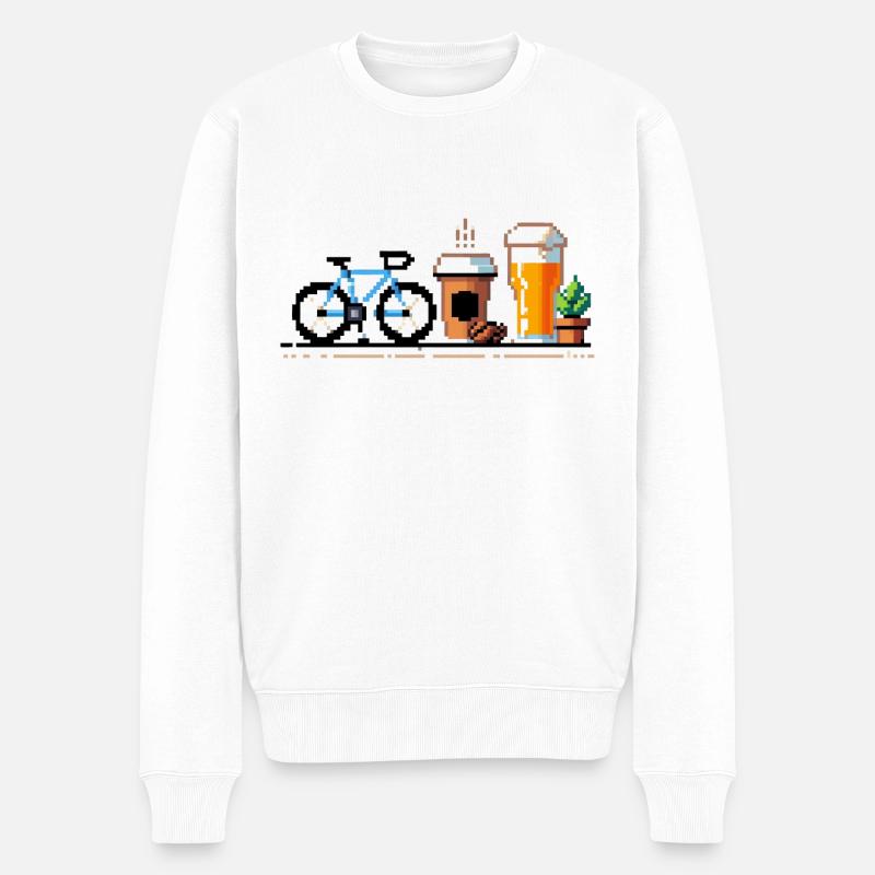 Radfahren, Bier & Kaffee - Perfekte Geschenkidee - Männer Premium Bio Pullover - Weiß