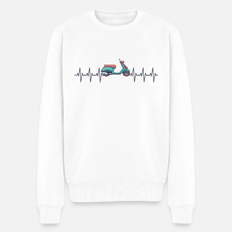 Motorrad Herzschlag Mofa Moped - Männer Premium Bio Pullover - Weiß