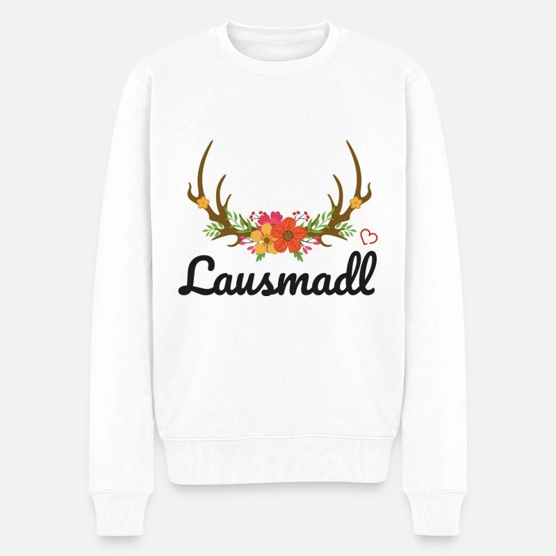 Lausmadl | Trachten Mode Dirndl - Männer Premium Bio Pullover - Weiß