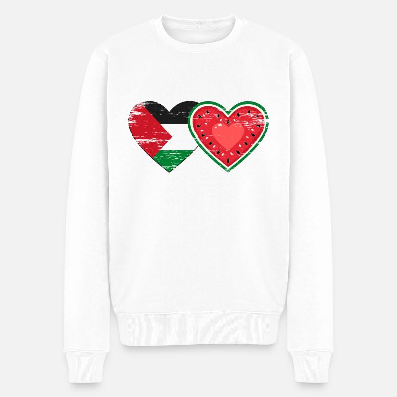 Palestine pastèque drapeau coeur utilisé - Pull Premium bio Homme - blanc