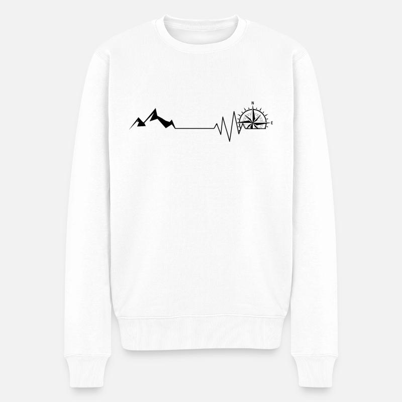 Herzschlag - Kompass - Berg - (2) - Männer Premium Bio Pullover - Weiß