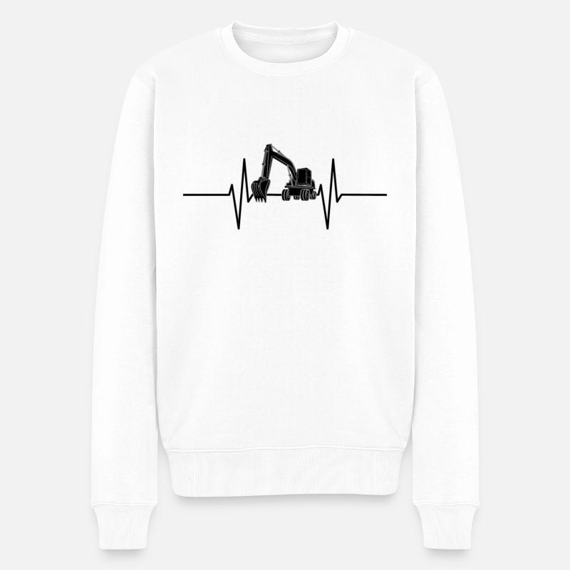 Herzschlag mit Bagger - Männer Premium Bio Pullover - Weiß