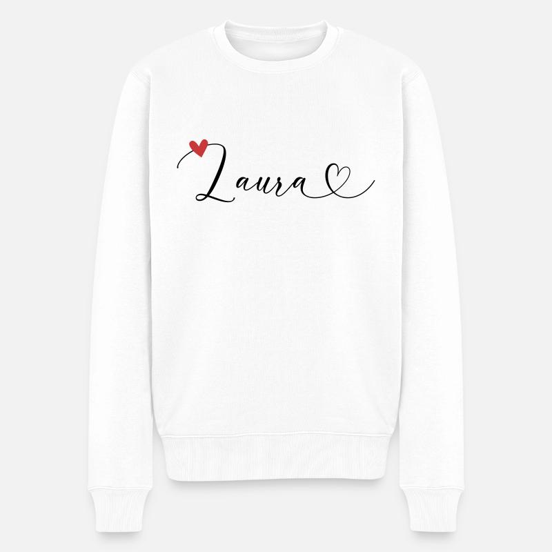 Laura Nom Prénom Calligraphie Coeur - Pull Premium bio Homme - blanc