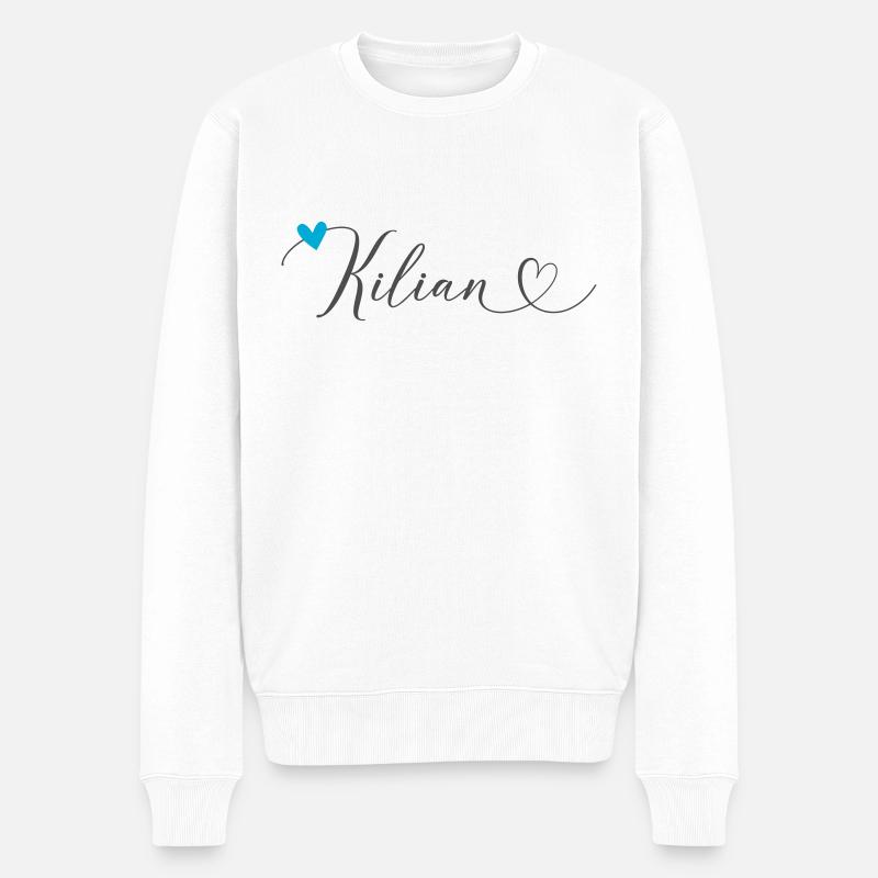 Kilian nom Prénom Calligraphie coeur - Pull Premium bio Homme - blanc
