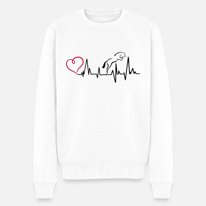 Heartbeat Herzschlag Springpferd - Männer Premium Bio Pullover - Weiß