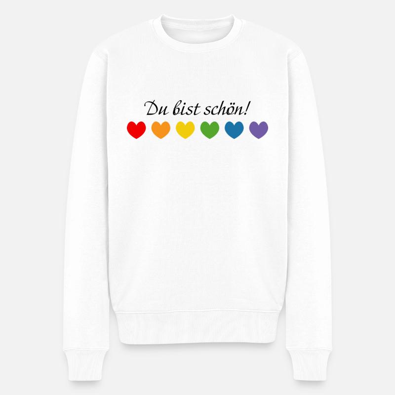 Regenbogenherzchen Du bist schoen - Männer Premium Bio Pullover - Weiß