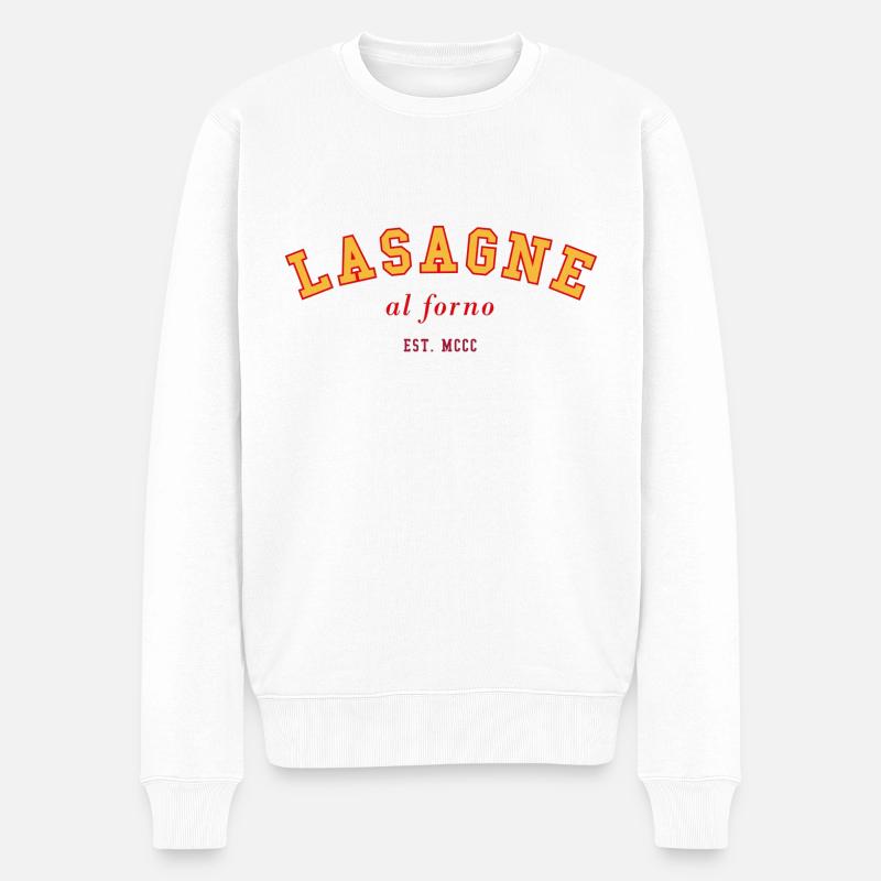 Gebackene Lasagne College Design - Männer Premium Bio Pullover - Weiß