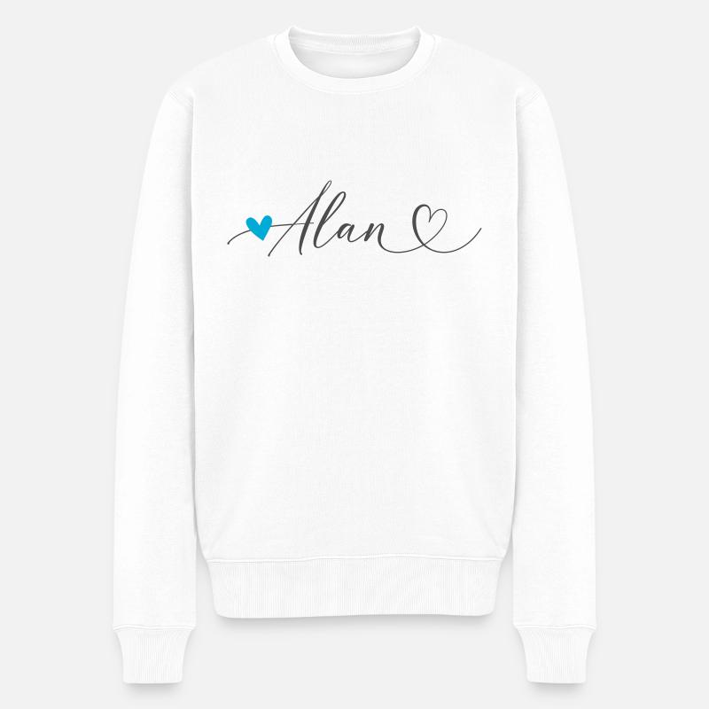 Alan Nom Prénom Calligraphie Coeur - Pull Premium bio Homme - blanc