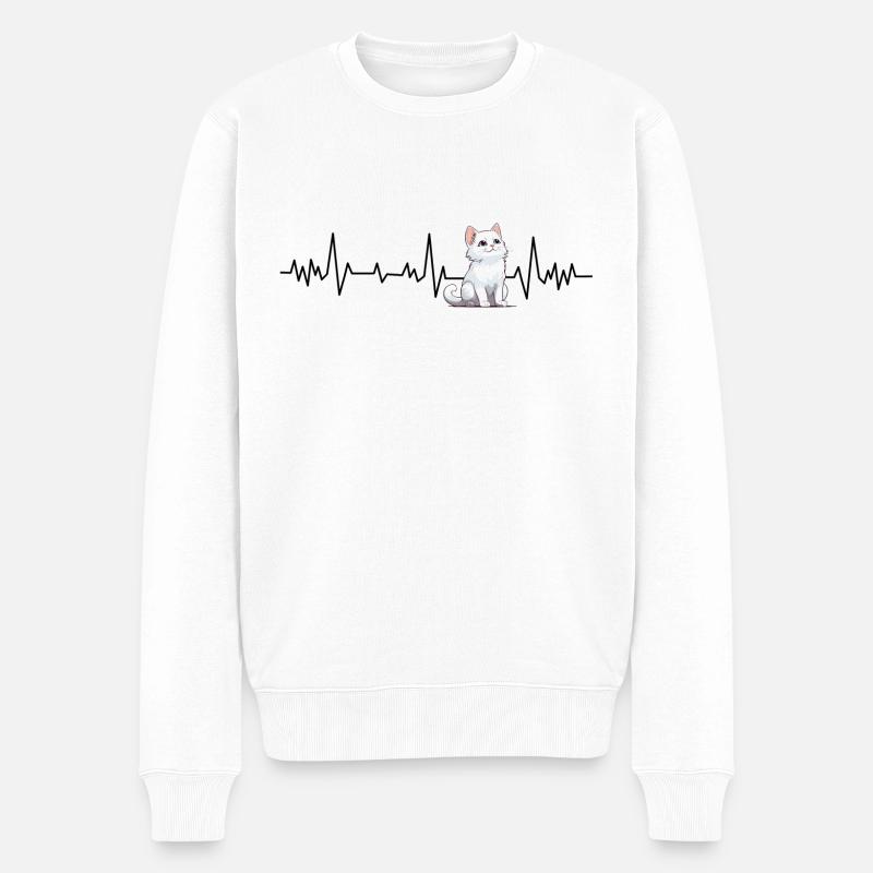 Herzschlag der Katze - Männer Premium Bio Pullover - Weiß