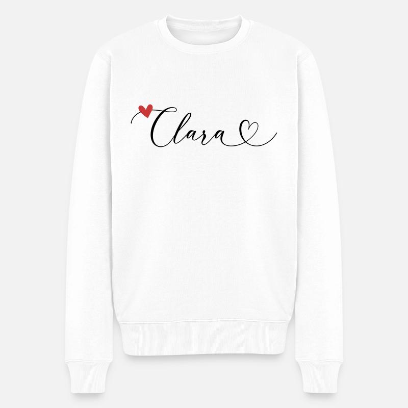 Clara Nom Prénom Calligraphie Coeur - Pull Premium bio Homme - blanc