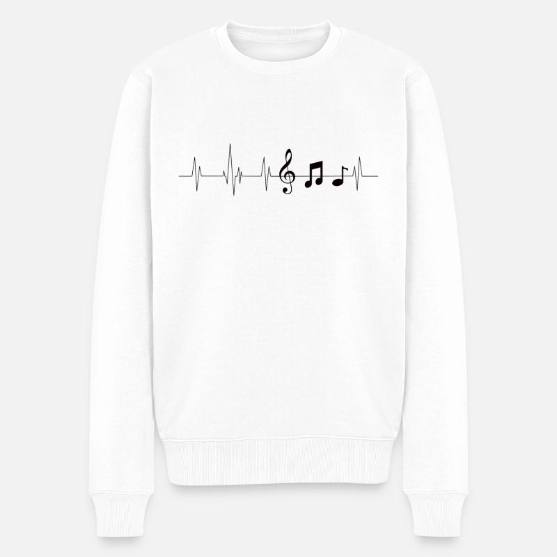 Notes musique battement de coeur noir - Pull Premium bio Homme - blanc